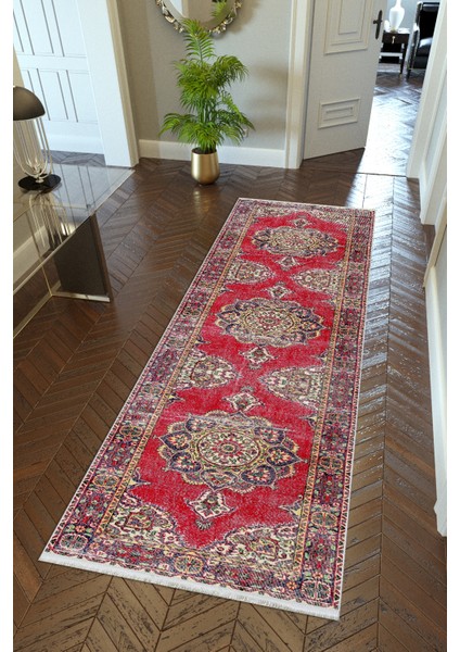 Yolluk Otantik Bordo Kaymaz Kesme Yıkanabilir Ince Dijital Baskı Koridor Halısı