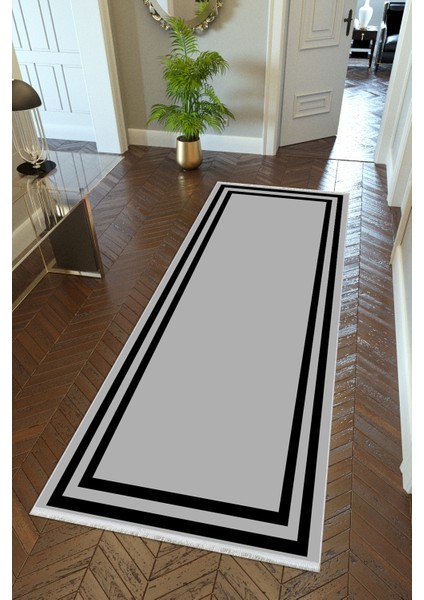 Yolluk Gri Siyah Kaymaz Kesme Yıkanabilir Ince Dijital Baskı Koridor Halısı