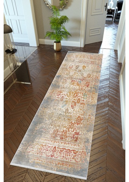 Yolluk Otantik Bej Kaymaz Kesme Yıkanabilir Ince Dijital Baskı Koridor Halısı