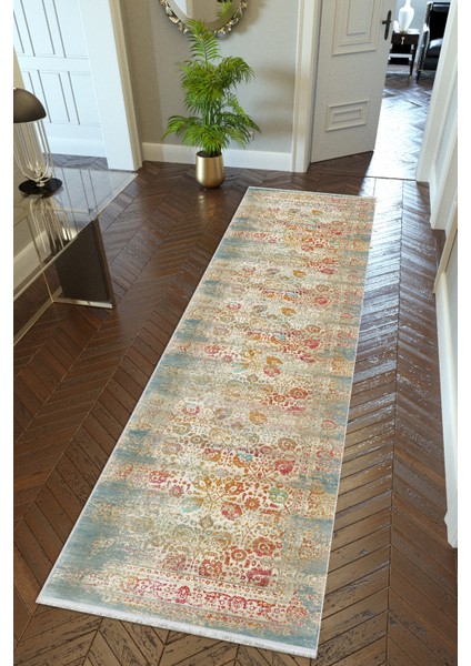 Yolluk Otantik Bej Kaymaz Kesme Yıkanabilir Ince Dijital Baskı Koridor Halısı