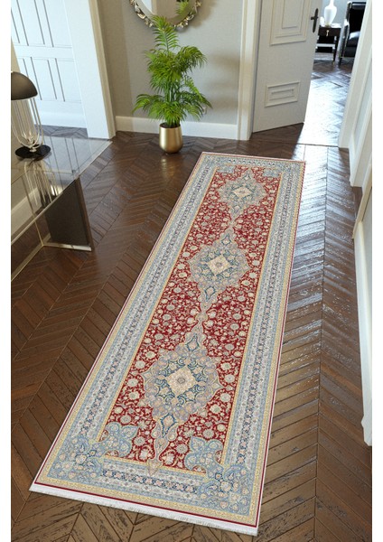 Yolluk Salon Halısı Mavi Bordo Bej Kaymaz Kesme Yıkanabilir Ince Dijital Baskı Koridor Halısı