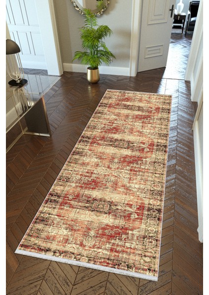 Yolluk Otantik Bej Kahverengi Krem Kaymaz Kesme Yıkanabilir Ince Dijital Baskı Koridor Halısı