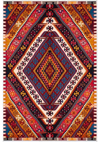 Yolluk Kilim Desenli Otantik Kahverengi Kaymaz Kesme Yıkanabilir Ince Dijital Baskı Koridor Halısı