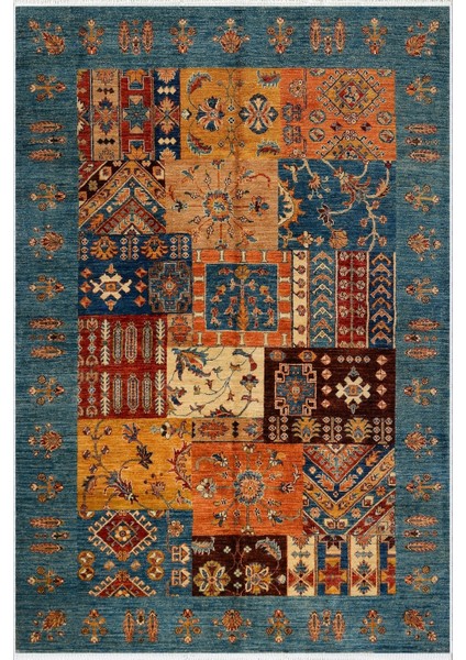 Yolluk Kilim Desenli Otantik Lacivert Kaymaz Kesme Yıkanabilir Ince Dijital Baskı Koridor Halısı