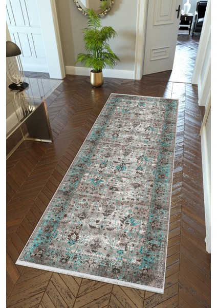 Yolluk Otantik Bej Gri Mavi Kaymaz Kesme Yıkanabilir Ince Dijital Baskı Koridor Halısı