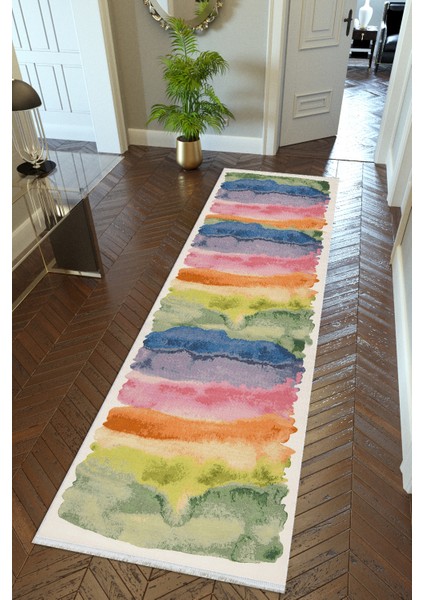 Yolluk Pastel Yeşil Kaymaz Kesme Yıkanabilir Ince Dijital Baskı Koridor Halısı