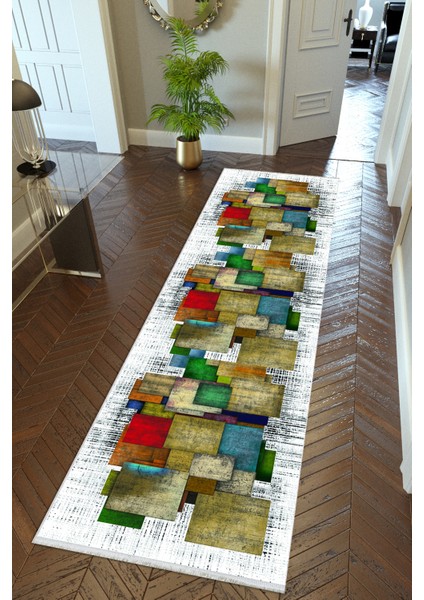 Yolluk Beyaz Kaymaz Kesme Yıkanabilir Ince Dijital Baskı Koridor Halısı