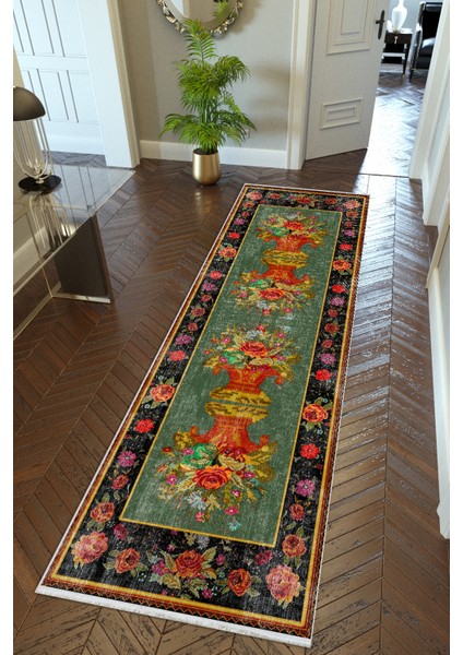 Yolluk Yeşil Kaymaz Kesme Yıkanabilir Ince Dijital Baskı Koridor Halısı