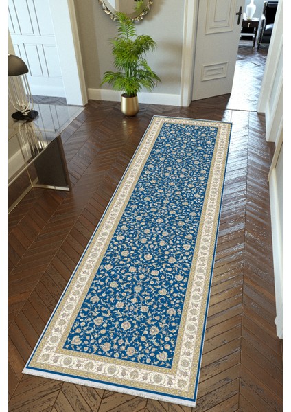 Yolluk Salon Halısı Lacivert Mavi Ekru Bej Kaymaz Kesme Yıkanabilir Ince Koridor Halısı