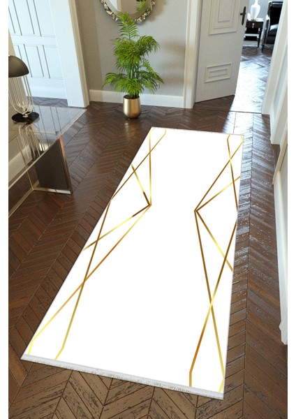 Yolluk Altın Krem Gold Kaymaz Kesme Yıkanabilir Ince Dijital Baskı Koridor Halısı
