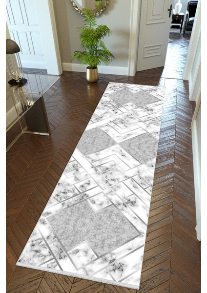 Yolluk Gri Kaymaz Kesme Yıkanabilir Ince Dijital Baskı Koridor Halısı