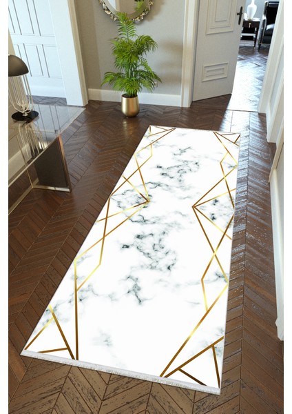 Yolluk Altın Krem Gold Kaymaz Kesme Yıkanabilir Ince Dijital Baskı Koridor Halısı