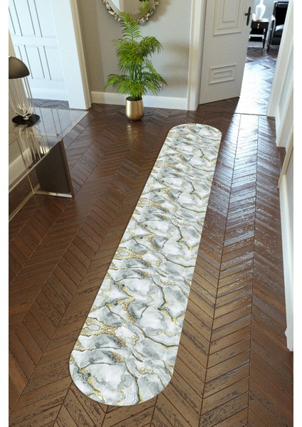 Yolluk Taş Mermer Altın Gri Gold Kaymaz Kesme Yıkanabilir Ince Dijital Baskı Koridor Halısı