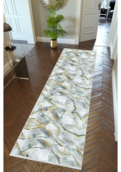 Yolluk Taş Mermer Altın Gri Gold Kaymaz Kesme Yıkanabilir Ince Dijital Baskı Koridor Halısı