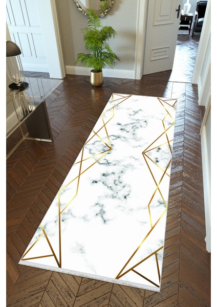 Yolluk Altın Krem Gold Kaymaz Kesme Yıkanabilir Ince Dijital Baskı Koridor Halısı