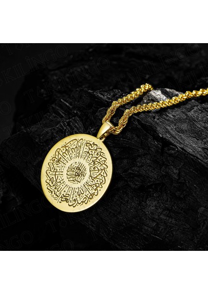 925 Ayar Gümüş Unisex Altın Kaplama Çift Taraflı Fatiha ve Süleyman Mührü Dua Kolye fiyatları