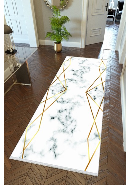 Yolluk Altın Krem Gold Kaymaz Kesme Yıkanabilir Ince Dijital Baskı Koridor Halısı