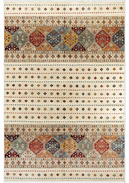 Yolluk Kilim Desenli Otantik Bej Kaymaz Kesme Yıkanabilir Ince Dijital Baskı Koridor Halısı