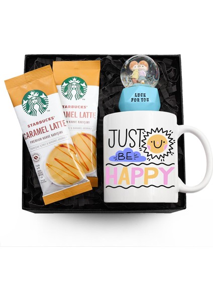 Happy Kupa & 2'li Caramel Latte & Işıklı Aşıklar Kar Küresi Hediye Seti