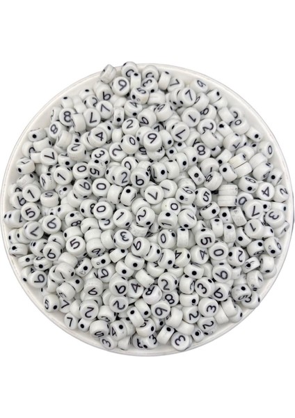 25GR Sayı Rakam Boncuk, 4X7MM Beyaz Üzeri Siyah Yassı Rakam Boncuk (25GR,~ 160ADET)