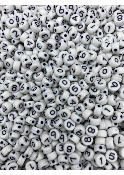 25GR Sayı Rakam Boncuk, 4X7MM Beyaz Üzeri Siyah Yassı Rakam Boncuk (25GR,~ 160ADET) fiyatları