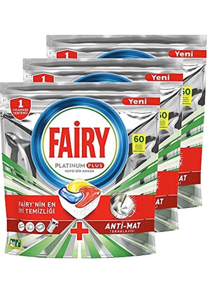 Fairy Platinum Plus Bulaşık Makinesi Deterjanı Kapsülü/tableti 60 Yıkama*3 180 Yıkama