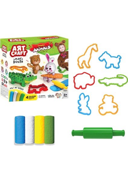 Eğlenceli Hayvanlar Hamur Set 200 gr Funny Animals 4 Renk Hamur Seti
