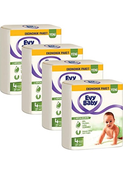 Evy Baby Bebek Bezi 4 Beden (7-14 Kg) Maxi %100 Doğal Pamuk, 108 Adet