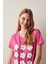 Fuşya Slogan Baskılı Tişört Pijama Üstü 1