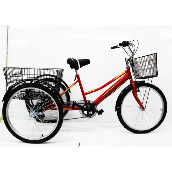 Kırmızı Cargo Bisikleti 2960 Üç Tekerlekli Sepetli Yük Bisikleti Pazar Bisikleti Kırmızı