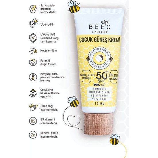 Bee’O Apicare Propolisli Çocuk Güneş Kremi SPF 50+ 80 ml