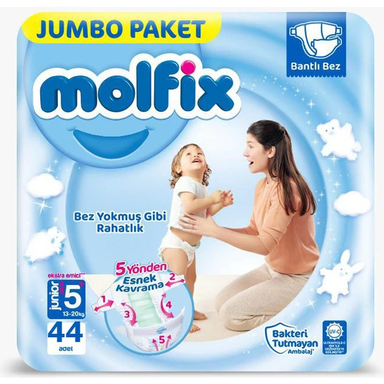 Molfix Bebek Bezi 5+ Beden Junior Plus 13-20 kg 44lü Fırsat Paketi
