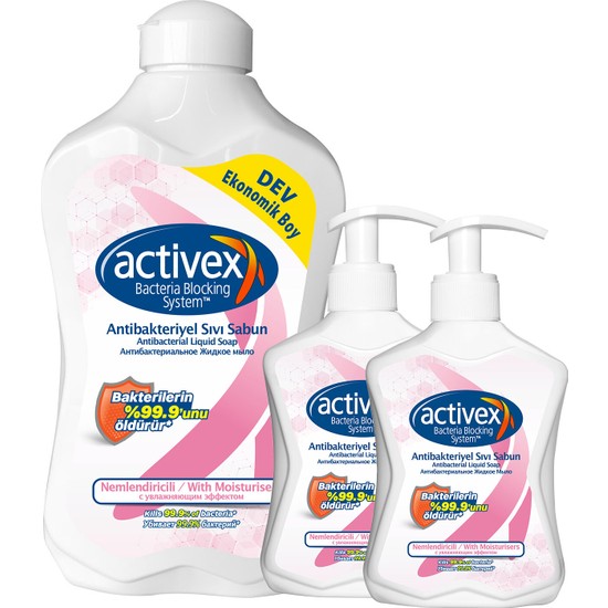 Activex Antibakteriyel Sıvı Sabun Nemlendiricili 1.5 lt & 300 ml & 300 ml Fırsat Paketi