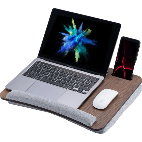 Vigo Wood Minderli Laptop Sehpası 13 ve 15.6 Taşınabilir Notebook, Tablet ve Telefon Bölmeli Masa