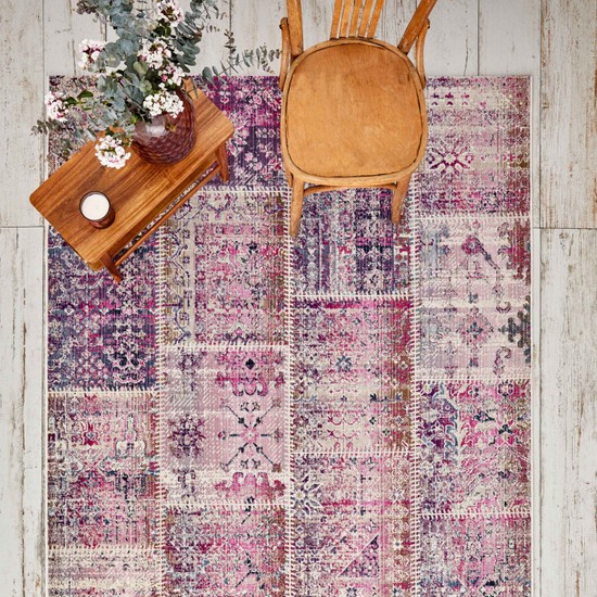 Kaşmir Halı 7/24 Alaca Kırkyama Pembe 80X150 cm Fiyatı