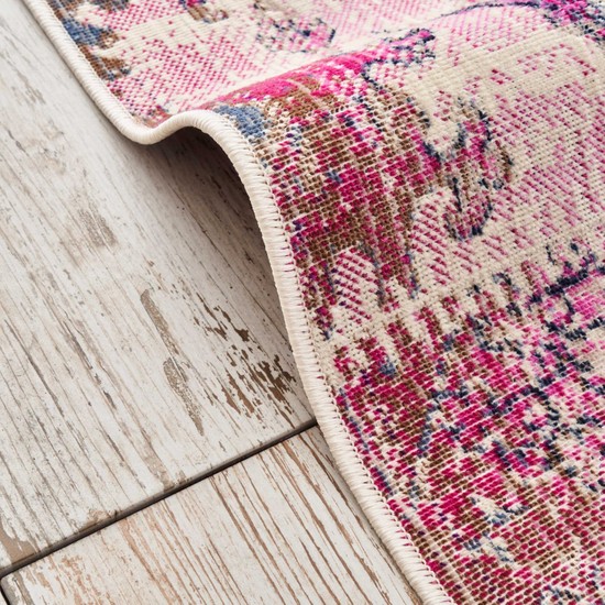 Kaşmir Halı 7/24 Alaca Kırkyama Pembe 80X150 cm Fiyatı