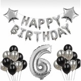 Bal10 Dünyası Gümüş 6 Yaş Happy Bırthday Folyo Balonlu Yıldızlı Set