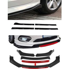 Mitsubishi Lancer 2007-2016 Flaplı Yan Marşpiyel Eki + 4 Parça Kırmızı Ön Ek Piano Black Set