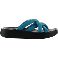 Bueno Shoes Turkuaz Siyah Deri Kadın Spor Terlik
