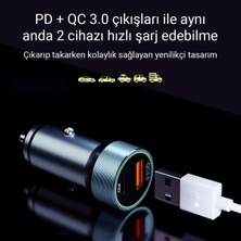 İXtech 22.5W Type-C ve USB Girişli 3.0 Quallcom Çakmaklık Hızlı Araç Şarjı IX-CC013