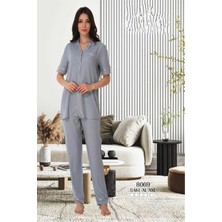 Effortt Gri Önden Düğmeli Kadın Pijama Takımı