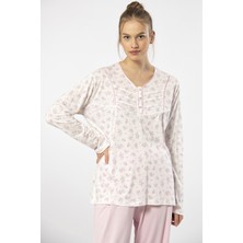 Türen 3366 Kadın Büyük Beden Uzun Kollu Pijama Takım-Pembe