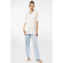 Türen 3369 Kadın Büyük Beden Kısa Kollu Pijama Takım-Mavi