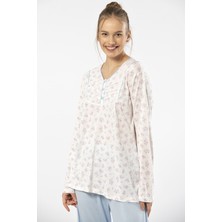 Türen 3366 Kadın Büyük Beden Uzun Kollu Pijama Takım-Mavi