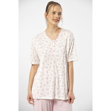 Türen 3369 Kadın Büyük Beden Kısa Kollu Pijama Takım-Pembe