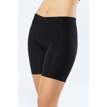 Türen 912 Kadın Lazer Kesim Pamuk Beli Yüksek Şort-Siyah