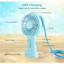 Chronus El Fanı, Mini El Fanı Kişisel Taşınabilir Fan 3 Hız Ayarlanabilir Açı Çıkarılabilir Taban Ipi USB Şarj Ediliyor (Mavi) (Yurt Dışından)