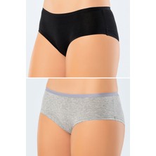 Türen 918 Kadın 2'li Paket Likralı Pamuklu Hipster Külot-Siyah&gri