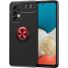 Case 4U Samsung Galaxy A33 5G Uyumlu Kılıf Mıktanıslı Autofocus Shockprof Ravel Yüzüklü Standlı Slikon Kapak Siyah - Kırmızı