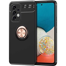 Case 4U Samsung Galaxy A33 5G Uyumlu Kılıf Mıktanıslı Autofocus Shockprof Ravel Yüzüklü Standlı Slikon Kapak Siyah - Rose Gold